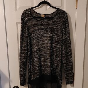 Black & Silver Sparkle Knit Sweater Women's XXL Fits Snug, Best XL